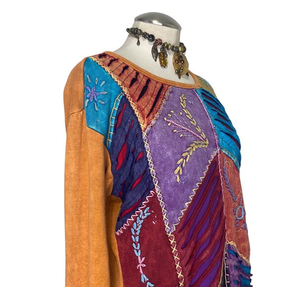 Rising International Colorful Hippie Boho Embroidery Patchwork Long Sleeve - Picture 5 of 12